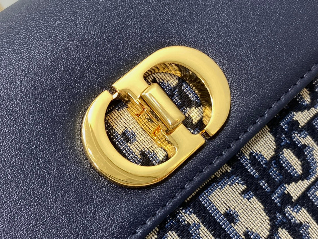 MONTAIGNE AVENUE MINI 22 BAG IN NAVY BLUE CALFSKIN AND MONOGRAM OBLIQUE JACQUARD