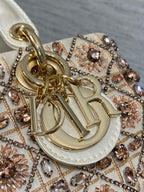 MINI 22 LADY BAG IN WHITE SATIN WITH COLORFUL EMBROIDERED BEADWORK