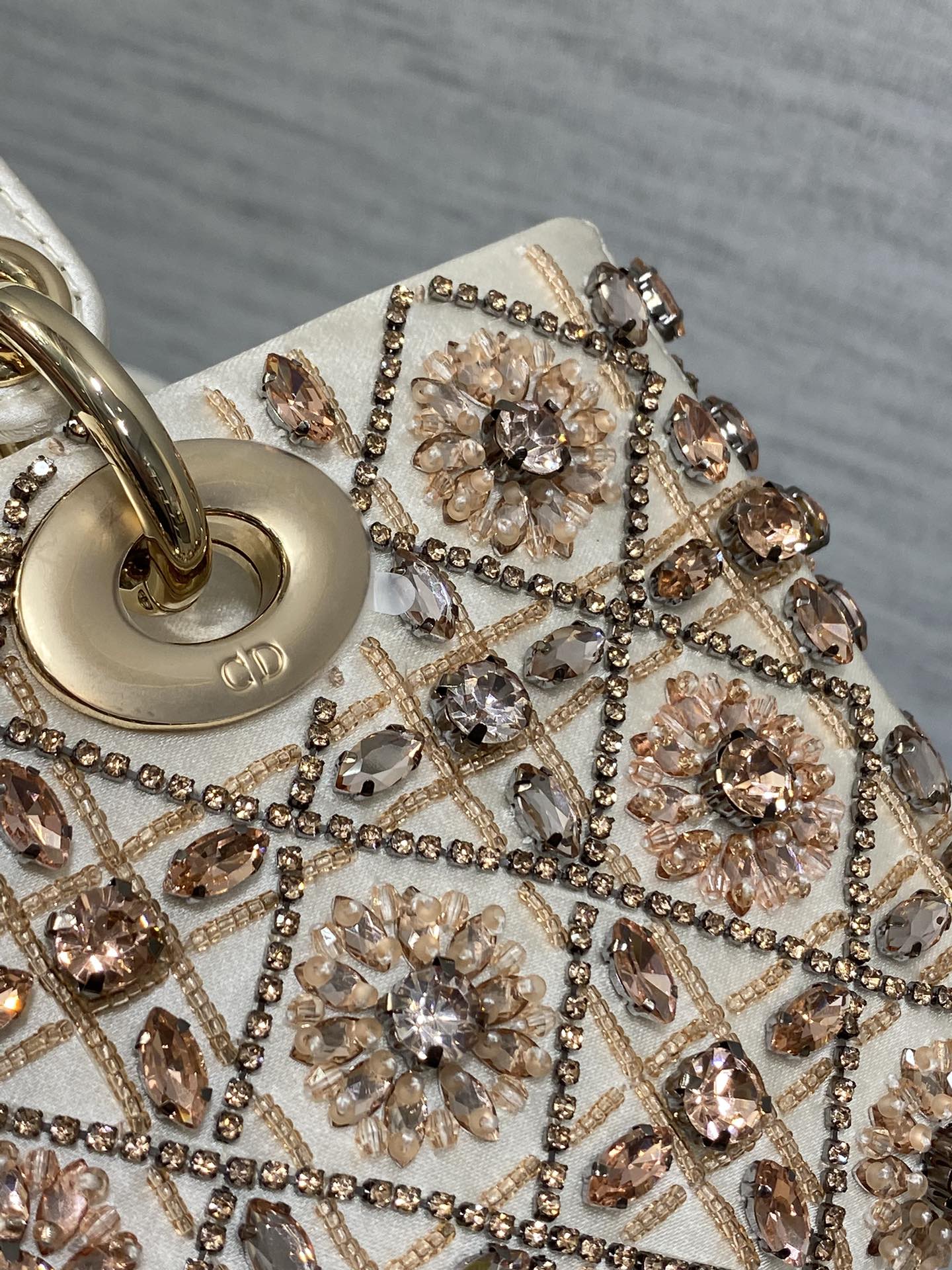 MINI 22 LADY BAG IN WHITE SATIN WITH COLORFUL EMBROIDERED BEADWORK