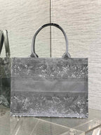 CD Medium Dior Book Tote Scotland’s National Flower Pattern Grey Cotton