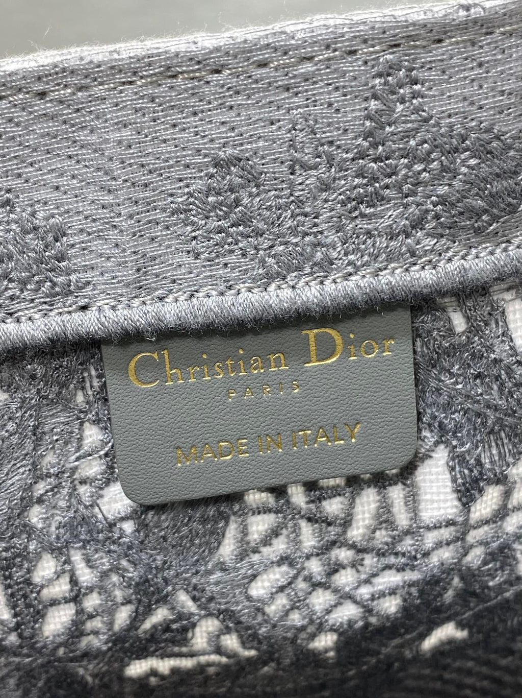 CD Medium Dior Book Tote Scotland’s National Flower Pattern Grey Cotton