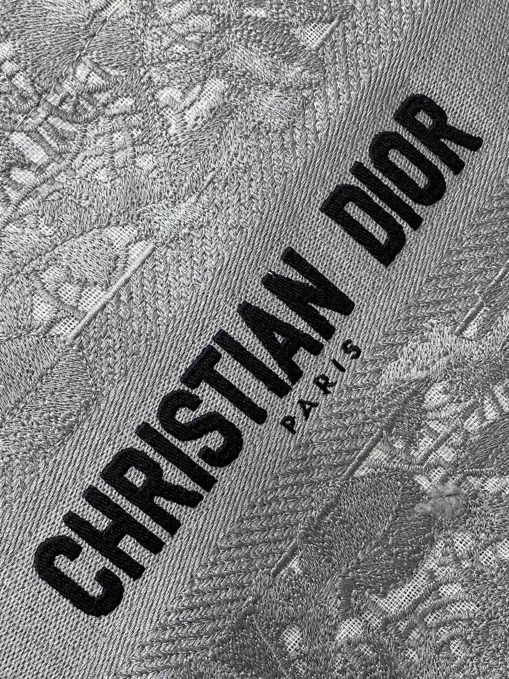 CD Small Dior Book Tote Scotland’s National Flower Pattern Grey Cotton