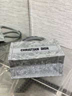 CD Small Dior Book Tote Scotland’s National Flower Pattern Grey Cotton