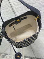 Dior 2025 Star Bucket Bag Navy Blue mix Beige Canvas Leather 270450