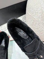 LP Summer Charms Walk Loafers In Black Suede With Rabbit Fur Lining 985641