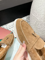 LP Summer Charms Walk Loafers In Brown Peanut Suede With Rabbit Fur Lining 985645