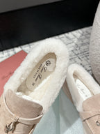 LP Summer Charms Walk Loafers In Almond Beige Mix White Suede With Rabbit Fur Lining 985648