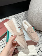 LP Summer Charms Walk Loafers In Almond Beige Mix White Suede With Rabbit Fur Lining 985648