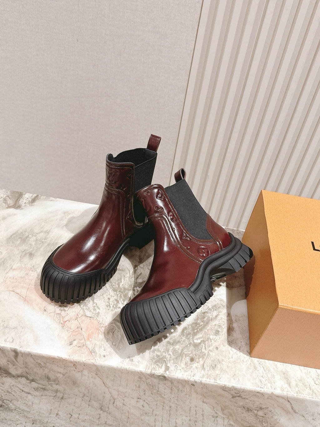 LV Ruby Ranger Ankle Boot 50mm Burgundy Patent Leather 450147