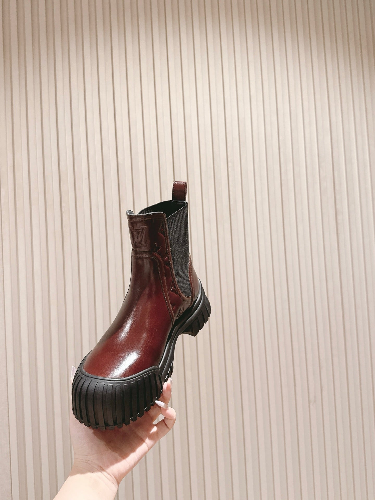 LV Ruby Ranger Ankle Boot 50mm Burgundy Patent Leather 450147