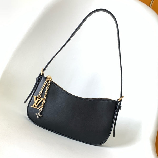 LV M25784 Pochette LV Bloom with Charm 23cm Black Calfskin GHW