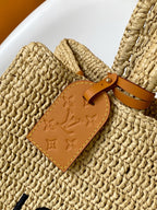Summer Shopper Tote MM Beige Raffia & Cowhide