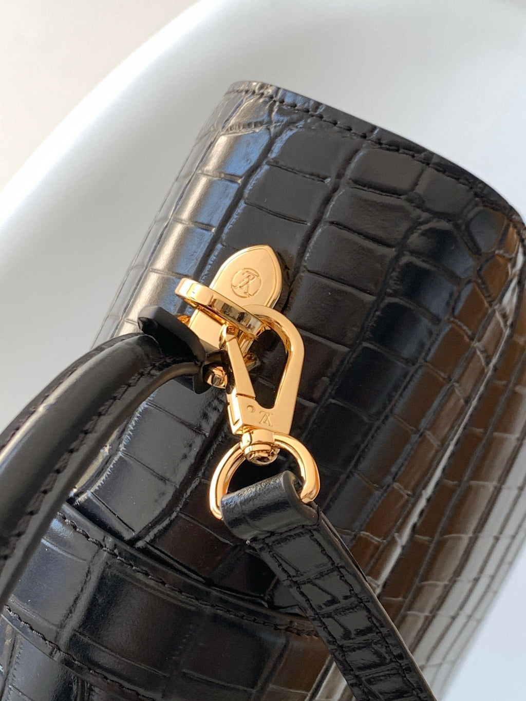 LV 25s Rose Des Vents Handbag 27cm Black Crocodile GHW