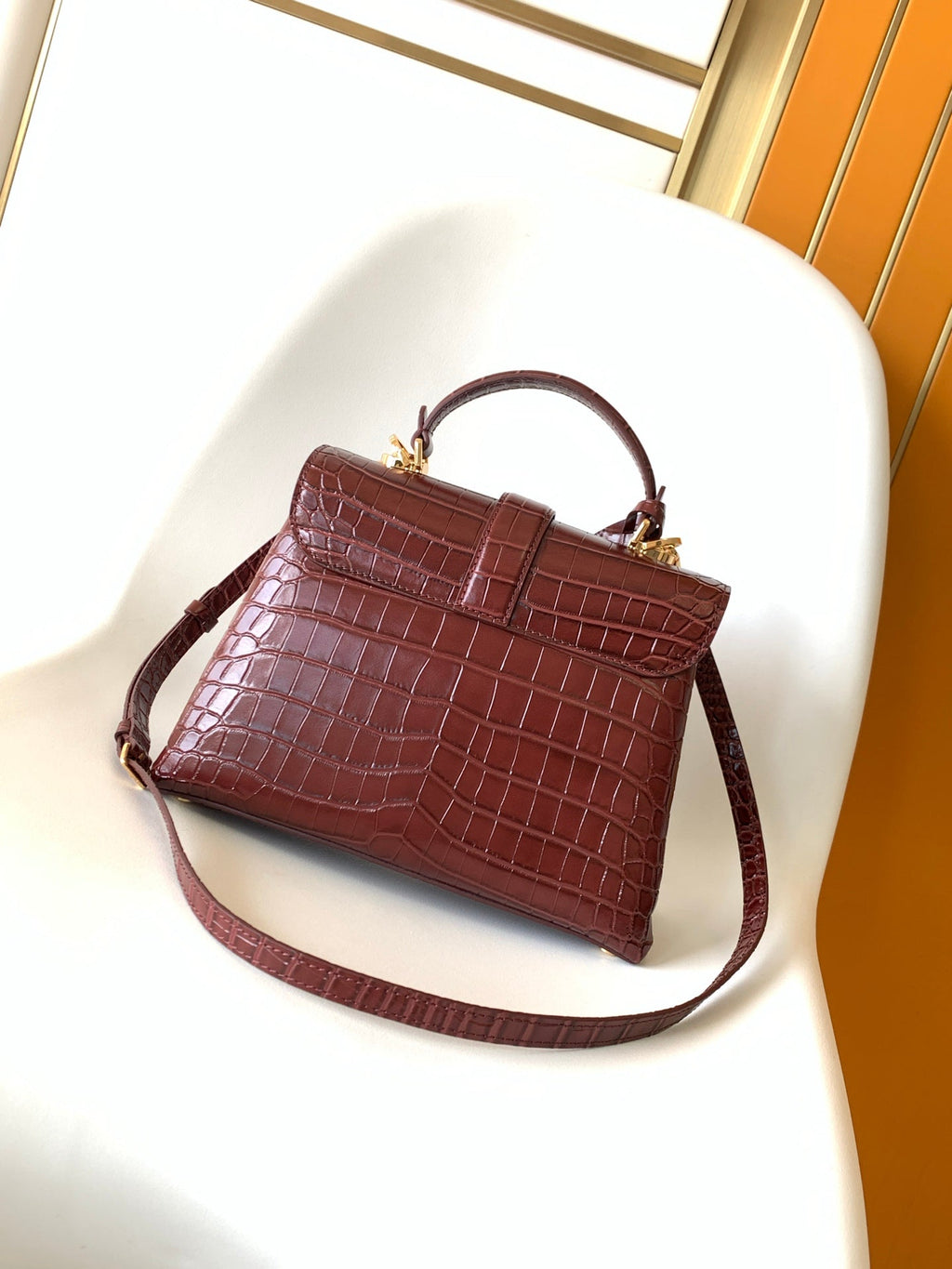 LV 25s Rose Des Vents Handbag 27cm Burgundy Crocodile GHW