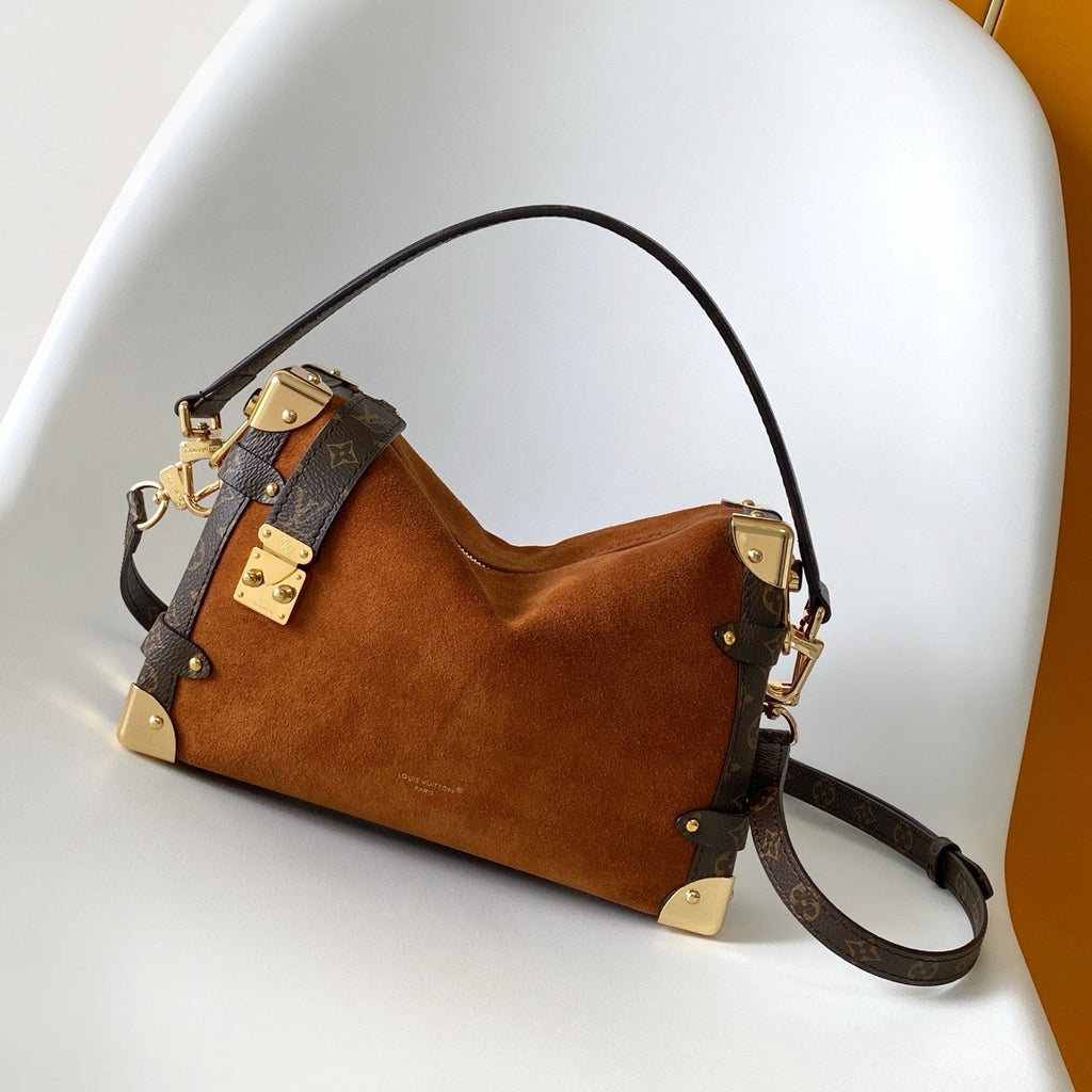 LV Side Trunk MM 23.5cm Brown Suede Canvas