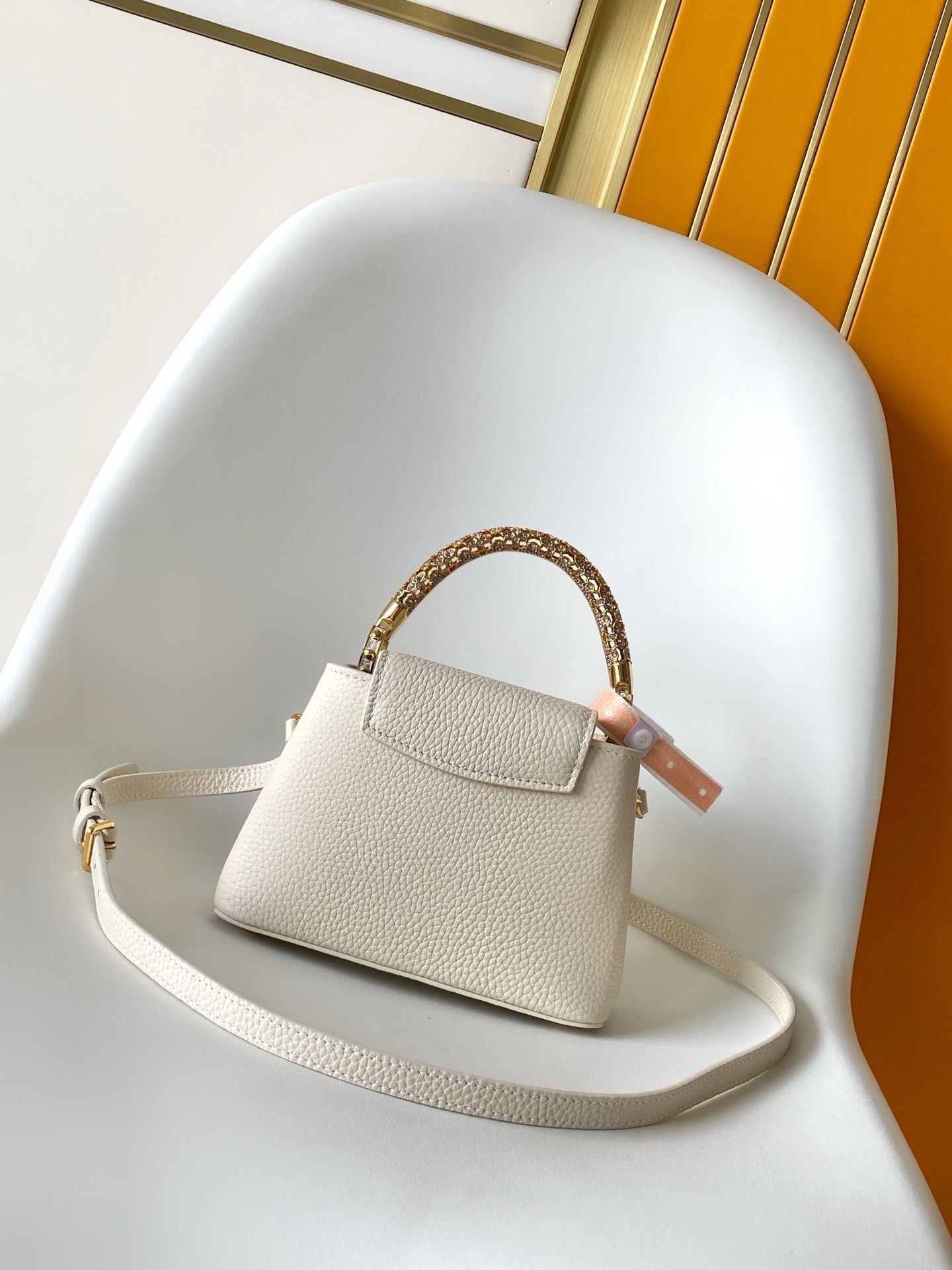 LV Capucines Mini Bedazzled Flower Handle Off White Taurillon leather