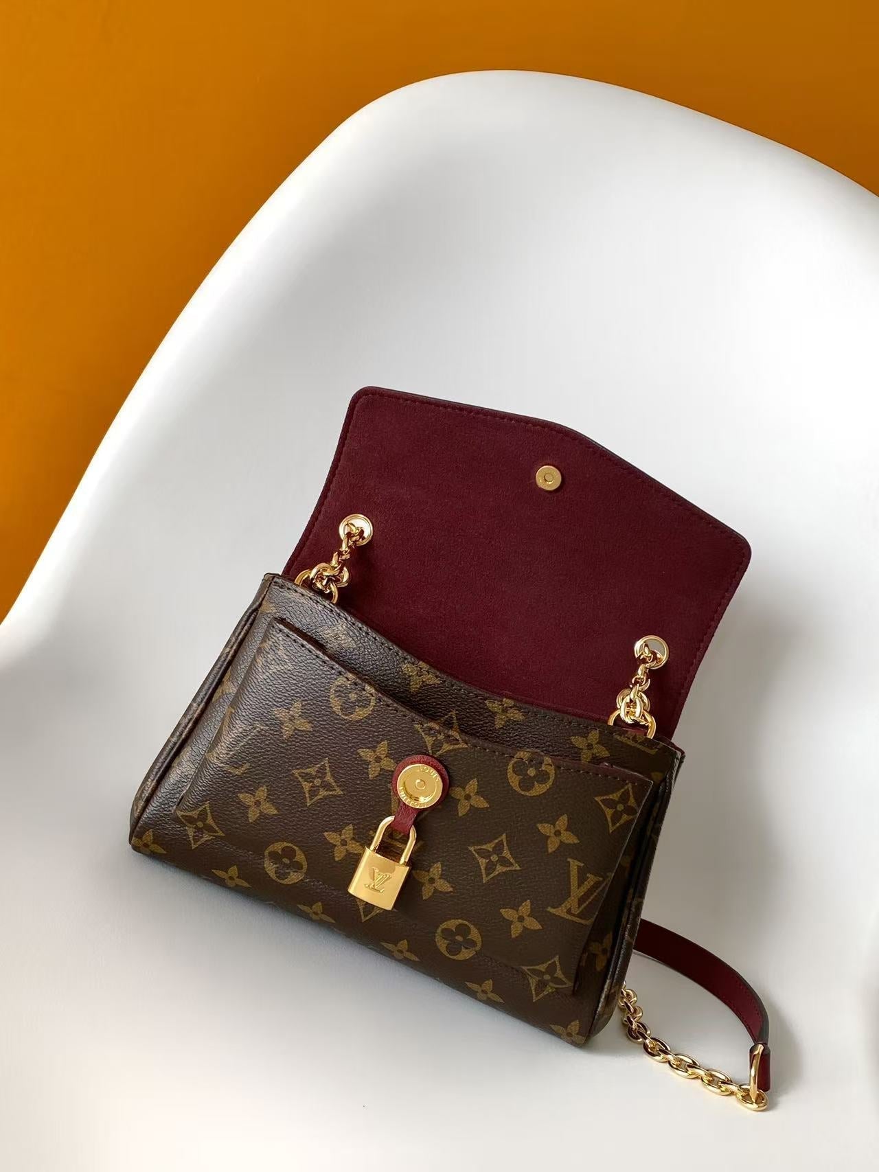LV Large Saint Germain BB Wine Red Monogram Leather & Coated Canvas