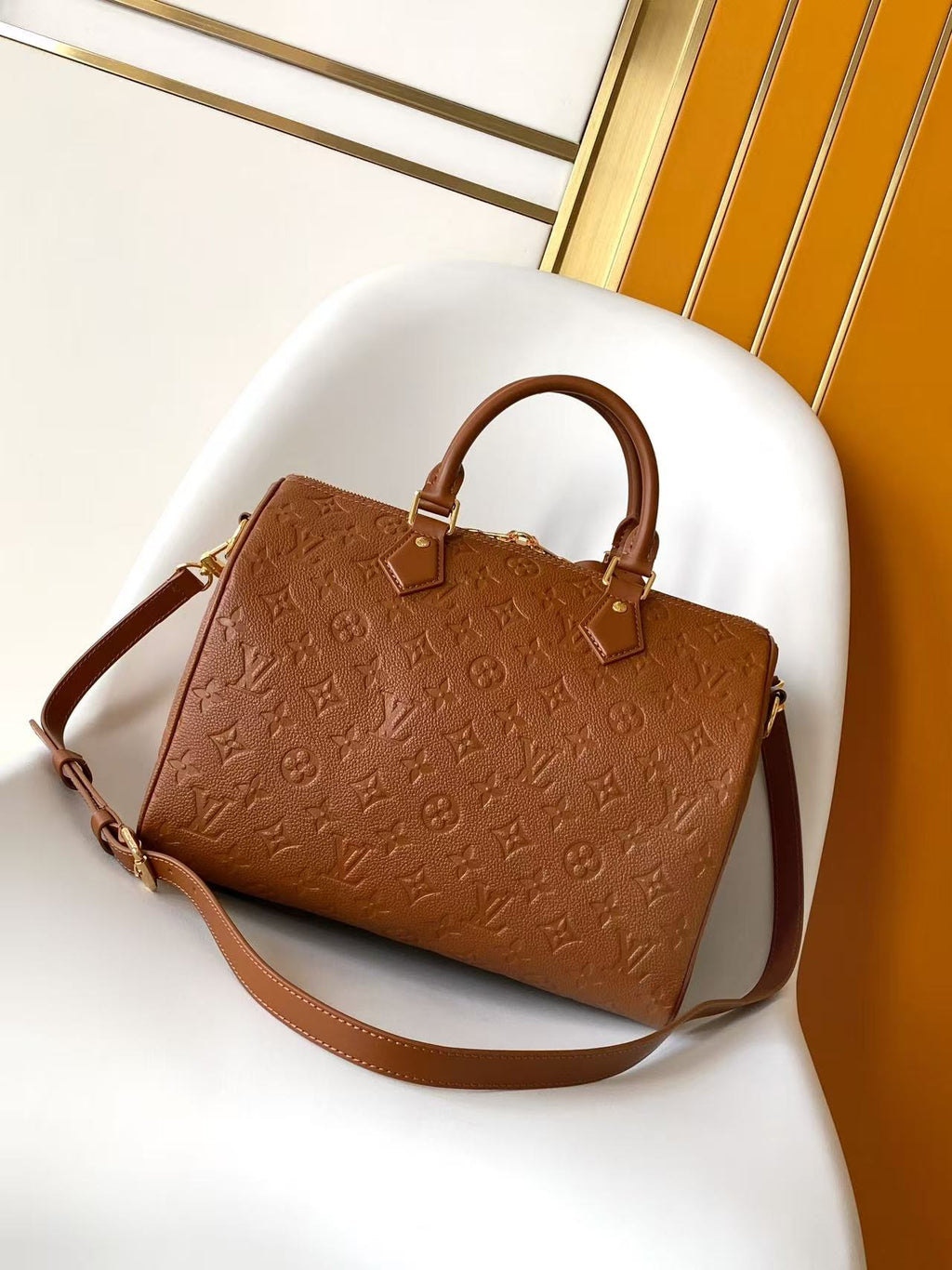 LV M28662 Speedy Soft 30 Bag Brown Monogram Empreinte Leather