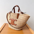Celine Teen Supple Classic Panier 22cm Brown Calfskin Beige Raffia
