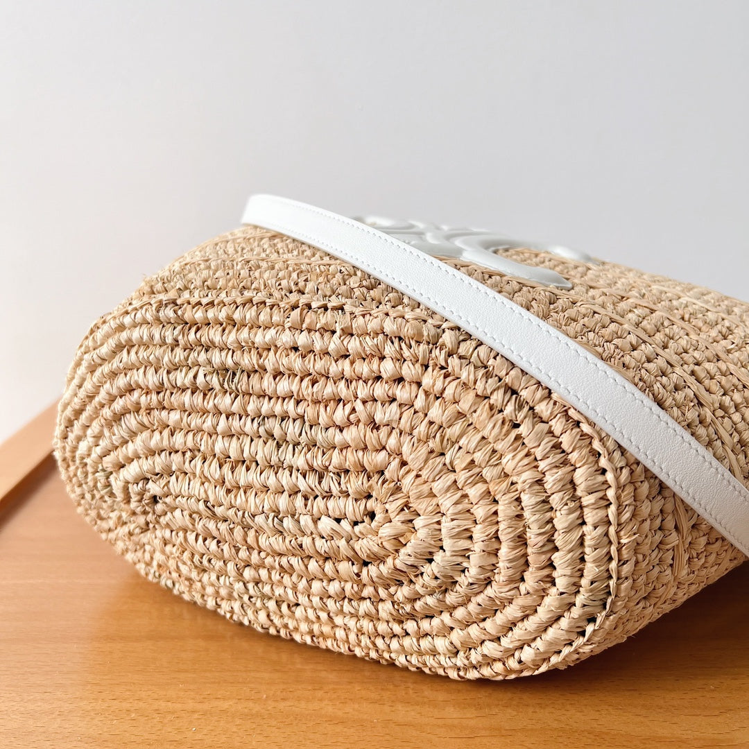 Celine Teen Supple Classic Panier 22cm White Calfskin Beige Raffia