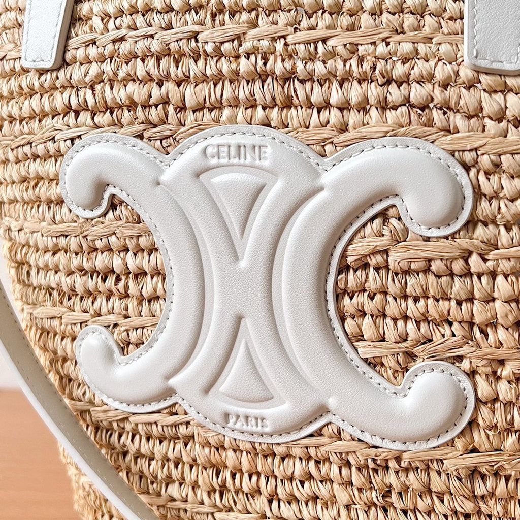 Celine Teen Supple Classic Panier 22cm White Calfskin Beige Raffia