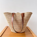 Celine Medium Supple Classic Panier 30cm Brown Calfskin Beige Raffia