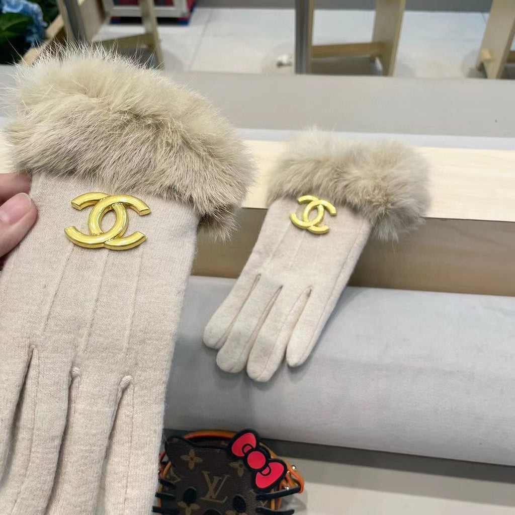 GLOVES IN PARCHMENT BEIGE WOOL AND RABBIT FUR 417169