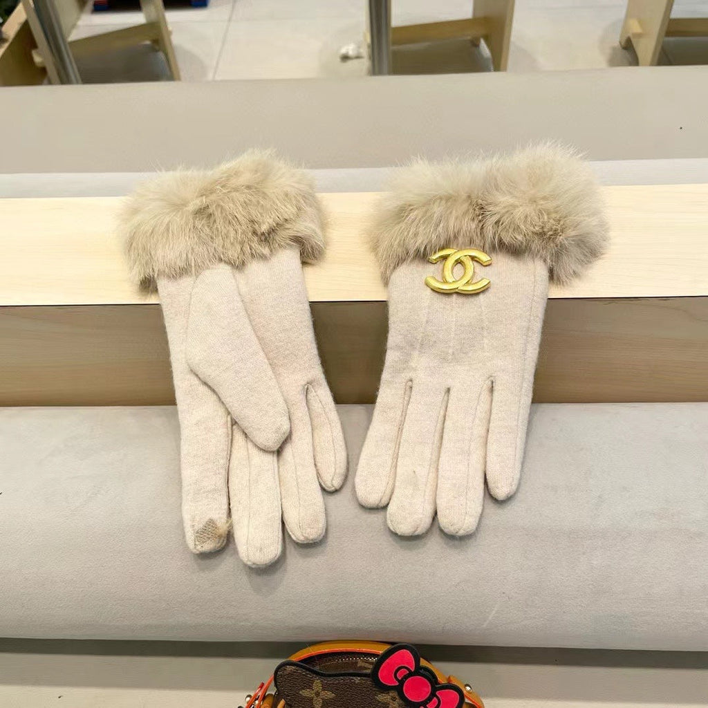 GLOVES IN PARCHMENT BEIGE WOOL AND RABBIT FUR 417169