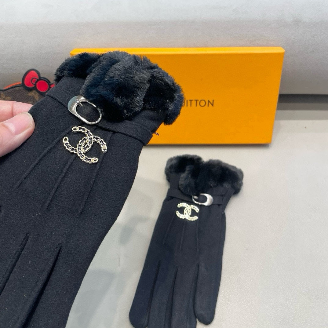 GLOVES IN BLACK WOOL WITH RABBIT FUR 458521