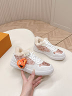 LV Stadium Sneaker White Pink Cowhide Cotton Wool 595428