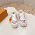 LV Stadium Sneaker White Pink Cowhide Cotton Wool 595428