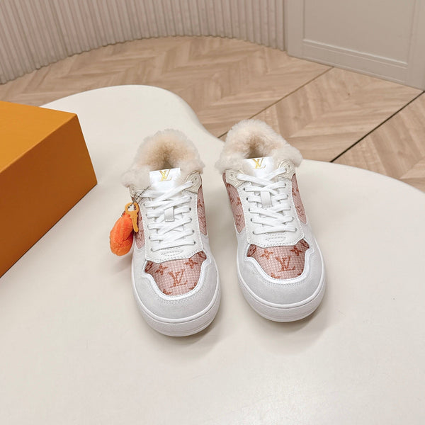 LV Stadium Sneaker White Pink Cowhide Cotton Wool 595428