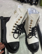 CC Combat Boots White Black Quilted Lambskin 944574