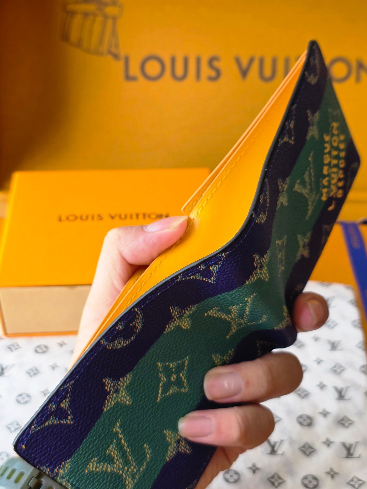 LV M25795 Multiple Wallet Dark Blue Teal Green Cowhide