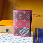LV M26538 Passport Cover Red Black Cowhide