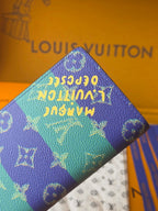 LV Brazza Wallet Dark Blue Teal Green Cowhide