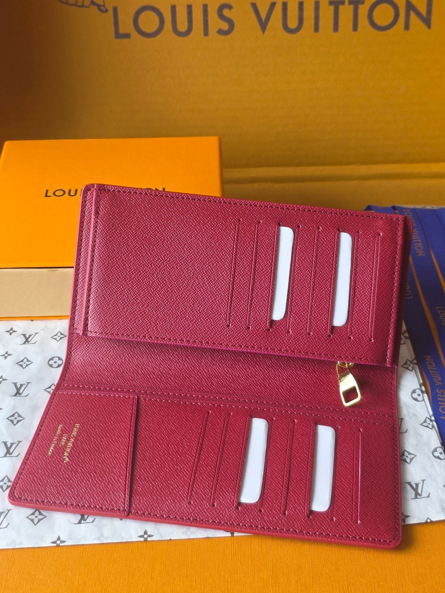 LV Brazza Wallet Red Black Cowhide