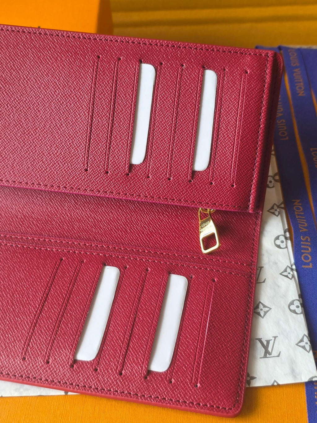 LV Brazza Wallet Red Black Cowhide