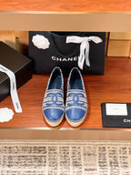 cc espadrilles white blue woolen cloth blue lambskin