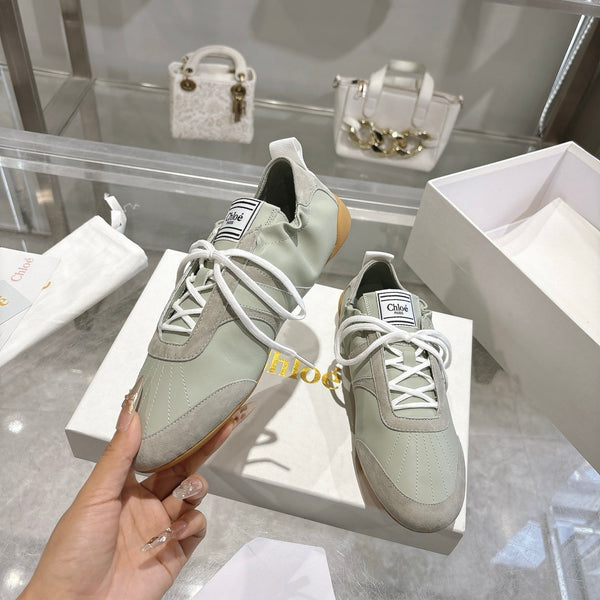 Chloe ballet flat casual shoes light sage green cowhide 518813