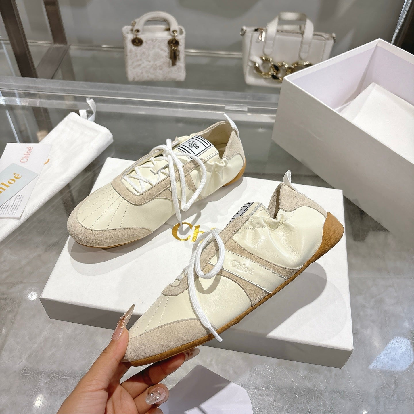 Chloe ballet flat casual shoes cream cowhide 518815