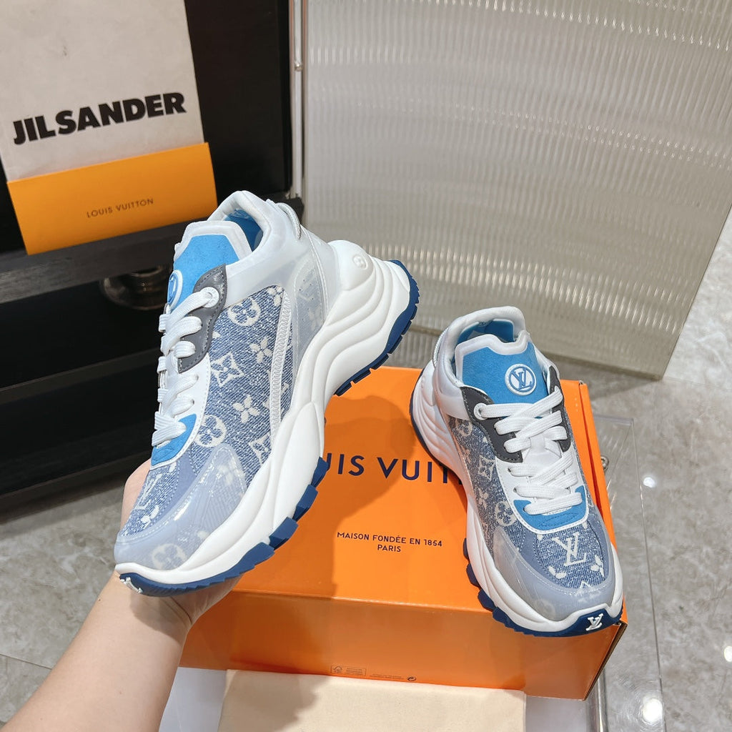 LV Run 55 Sneaker 50mm Light Blue Mix Dark Blue Monogram Jacquard Fabric