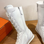 HM Lace Up Sneaker White Light Grey Calfskin Suede