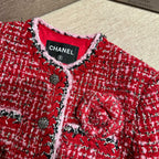 Chanel 25 Jacket With Lapel Brooch Red Wool 321196