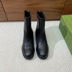 GG Riding Ankle Boots Black Monogram Embossed Cowhide 473642