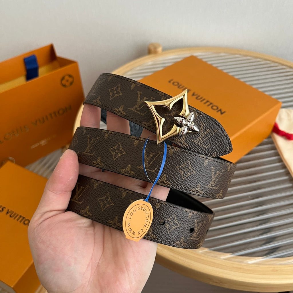 LV Flowergram 30mm Reversible Belt Black Brown Empreinte Calfskin