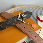 LV Flowergram 30mm Reversible Belt Brown Empreinte Calfskin