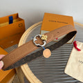 LV Flowergram Round 30mm Reversible Belt Brown Empreinte Calfskin