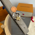 LV Flowergram Round 30mm Reversible Belt Grey Brown Empreinte Calfskin