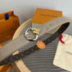 LV Flowergram Round 30mm Reversible Belt Grey Brown Empreinte Calfskin
